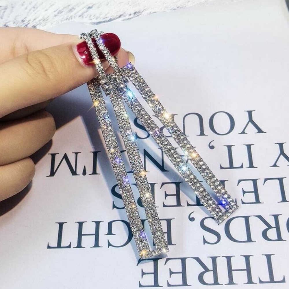 Rhinestone Rectangle Earrings, Geometric Earrings